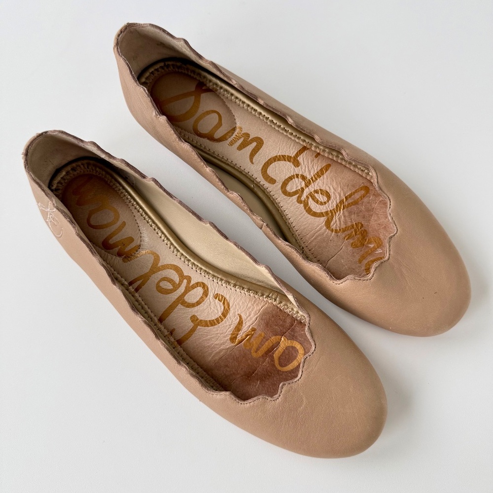 Sam Edelman Francis Classic Ballet Flats 9 Nude Leather Scalloped Edge - Picture 5 of 13